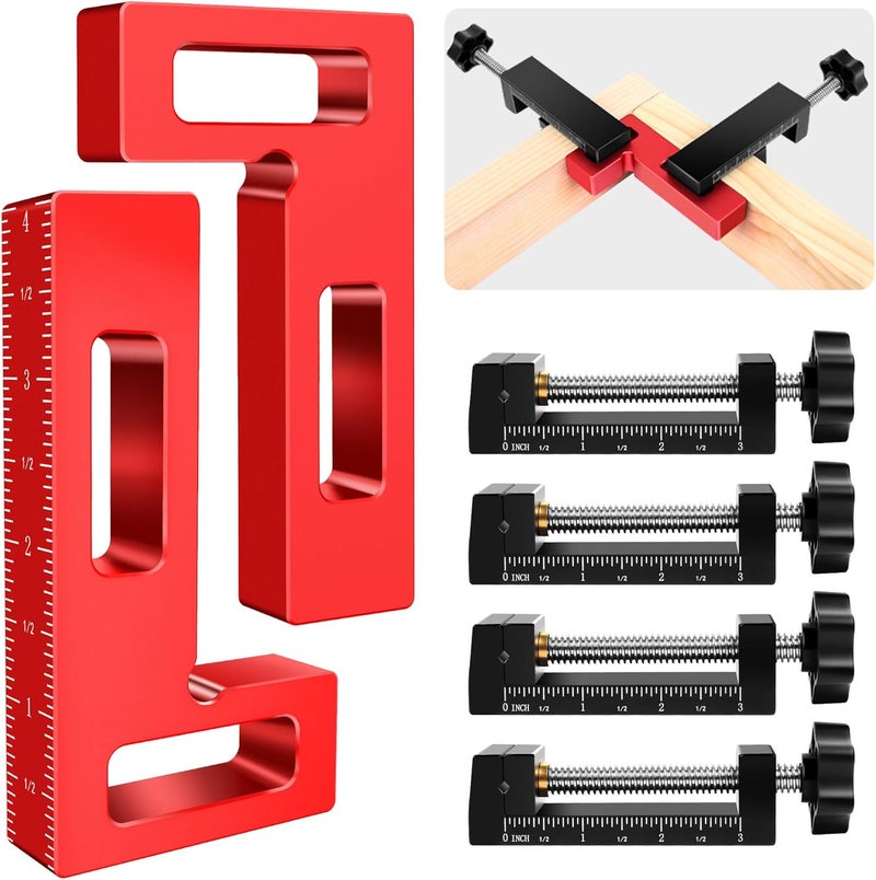 ARTYMASTER Corner Clamps for Woodworking - Durable & Versatile 90 Degree Right Angle Clamps, 2 Pack 2" x 4" Aluminum Positioning Squares with 4 C-Clamps for Cabinets, Frames, and Drawers - Image 1